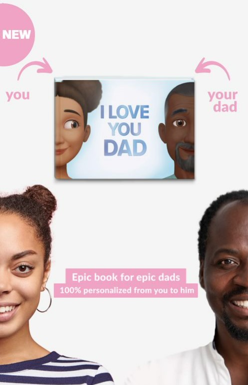 Adult child and dad on the cover of their very own book.